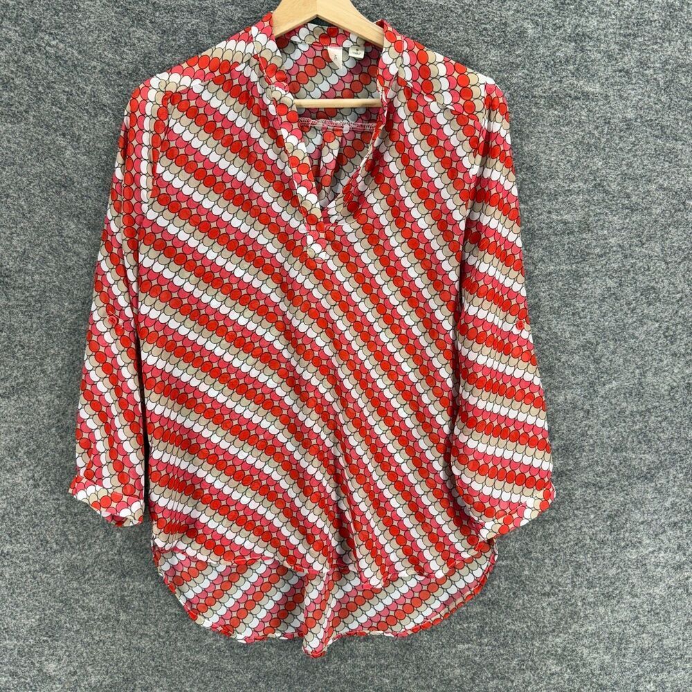 Tacera Blouse Women S Small Red Striped Collared Long Sleeve Pullover Casual